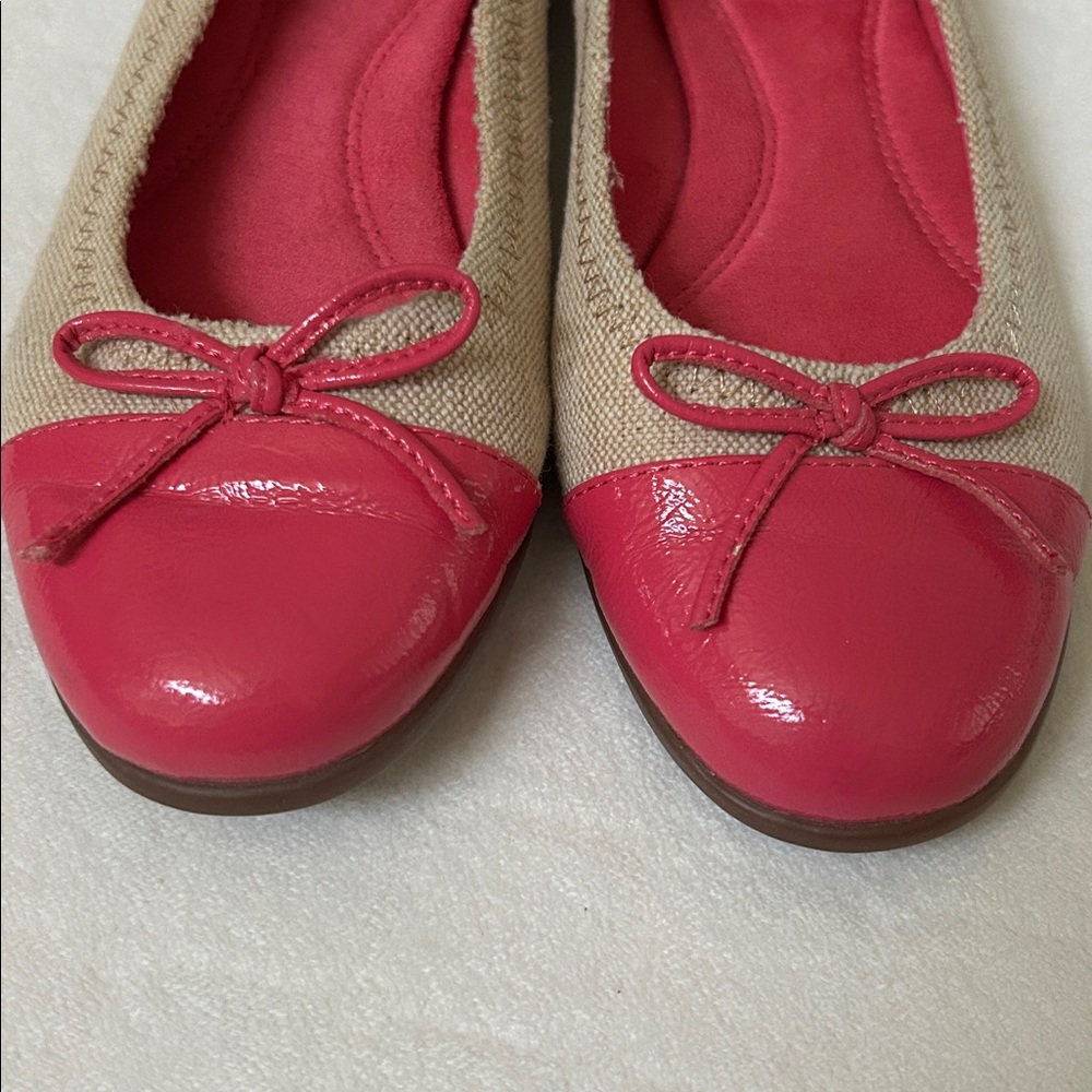 Aerosoles | Pink Patent Tan Canvas Ballet Flat Shoes | Size 6.5 - Picture 5 of 10